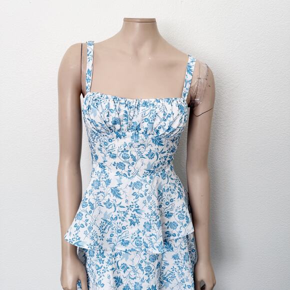[Hello Molly] Full of Fun Blue Floral Print Tiered Ruffle Maxi Dress NWT Size 10 - Picture 4 of 12